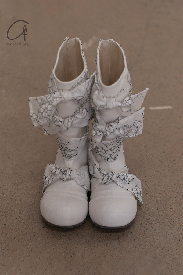 VeniceW Lace Linen Boots VCW-S-21-WHITE White